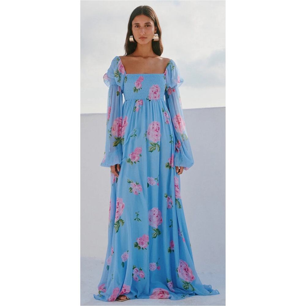 CAROLINE CONSTAS Kinsley Floral Off the Shoulder Long Sleeve Maxi Dress Size M - Picture 2 of 9